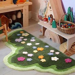 Carpets 60x120cm Tufting Plants Flower Carpet Green Moss Home Living Room Bedroom Rug Soft Anti Slip Dirt Resistant Floor Pad