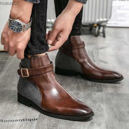 Boots Brand Mens Boots Brown Leather Ankle Boots Vintage Fashion Buckle Mens Boots Mens Chelsea Boots Large 39-47 Mens Boots