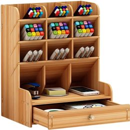 1pc Wooden Desk Organiser MultiFunctional DIY Pen Holder Storage Box Desktop Stationary Rack for Home Office and School 240125