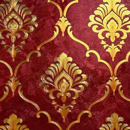 Wallpapers Luxury Blue Red Damask 3D Embossed Wallpaper El PVC Vinyl Gold Floral Wall Paper Roll Ktv Bedroom Living Room