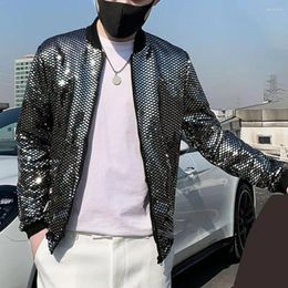 Men's Jackets Men Versatile Fashion Coat Sequin Sequined Stand Collar Baseball Uniform Style Jacket For Club Stage Night