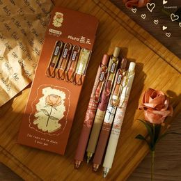 4pcs Romantic Roses Gel Pens Vintage 0.5mm Black Ink Neutral Kawaii Korean Stationery Signature Office Supplies