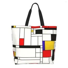 Shopping Bags Recycling Piet Mondrian Style Abstract Art Bag Women Shoulder Canvas Tote Portable De Stijl Grocery Shopper