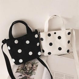 Fashion Vintage Women Canvas Handbags 2021 New Arrival Female Casual Polka Dot Zipper Simple Shoulder Bags286a