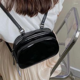 School Bags Luxury Design Women Backpacks Small Female Shoulder Bag Bright Patent Leather Schoolbag Bagpack For Girls Black