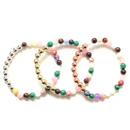 MG2040 New Design 6 MM Malachite Tiger Eye Moonstone Kunzite Mix Gemstone Bracelet Womens Cooper Beads Yoga Wrist Mala