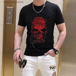 Men's T-Shirts 0115 BORUNKE Hip Hop Rhinestone T-shirt Hot Sale Men Tees Streetwear High Quality Fashion Tops Drop Shipping T240202