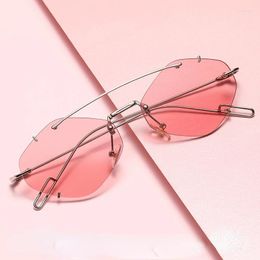 Sunglasses Fashion Rimless Polygonal Women Double Bridge Glasses Retro Sunglass Luxury Designer Eyewear UV400 Sun Glass Shades