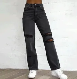 Women's Jeans 2024 High Waist Ripped Black Pants Women Wear Ragged Fashion Clothing Trendy Casual Long Denim Trousers Boyfriend