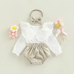 Clothing Sets Children Baby Girl 3Pcs Cute Outfit Plaid Lace Long Sleeve Romper Headband Set Infant Cotton Suit Streetwear