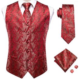 Men's Vests Hi-Tie Jacquard Silk Mens Vest Tie Hankerchief Cufflinks Set Dress Suit Waistcoat Jacket Necktie For Male Wedding Business Gift