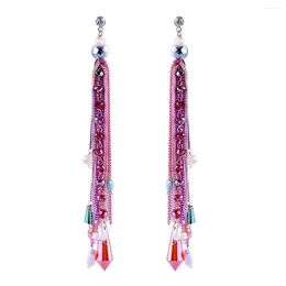 Dangle Earrings Fashion Crystal Stud For Women Gold Plated Ear Needle Statement Beaded Trendy Tassels 3393