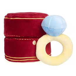 Fun Pet Toys Plush Stuffed Ring Box Toy Love Diamond Ring Case Stuffed Ring Ins Korean Style Diamond Ring Puppy Chew Squeaky Toy 240130