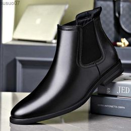 Boots Big Size Chelsea Boots Man Genuine Leather Autumn Winter Mens Pointed Toe British Style Suit Shoes High Top Ankle Boots for Men