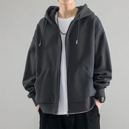 Male Clothes Hooded Sweatshirt for Men Solid Black Hoodies Full Zip Up Autumn Y2k Vintage Low Price in Loose S 240119