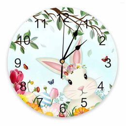 Wall Clocks Easter Spring Flowers Plants Eggs Leaves Printed Clock Modern Silent Living Room Home Decor Hanging Watch