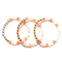 MG2042 New Design 6 MM Sunstone Moonstone Madagascar Rose Quartz Gemstone Bracelet Womens Cooper Beads Yoga Wrist Mala