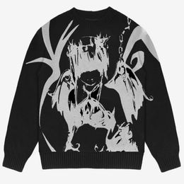 Winter Women loose knitted sweater cartoon print O-neck long-sleeved Fairy grunge Jumpers Y2K Goth streetweat men pullover 240126