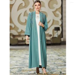 Ethnic Clothing Luxury Rhinestone Muslim Women Long Abaya Open Kimono Cardigan Middle East Islamic Maxi Robe Ramadan Caftan Arabic Turkey