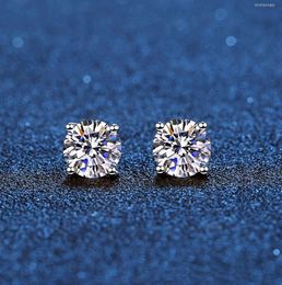 Stud Real Moissanite Earrings 14K White Gold Plated Sterling Silver 4 Prong Diamond Earring For Women Men Ear 1ct 2ct 4ctStudStudStud Kirs