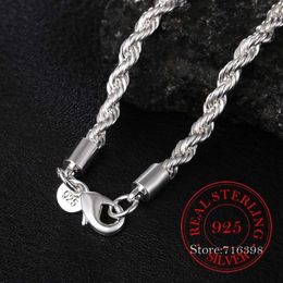 Width Real 100% 925 Sterling Silver Men Rope Chain Fashion Unisex Party Wedding Gift Necklace Jewelry dz Chains275a