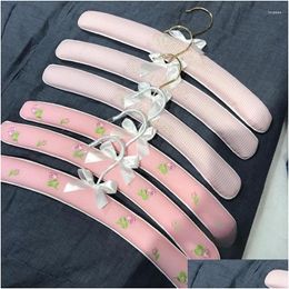 Hangers Racks Hanger Adt Style 39Cmhandmade Flower Colour Embroidery Vintage Sponge Seamless Pink Non-Slip High-End Home Wardrobe S Dhkln