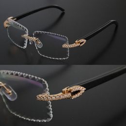 Luxury Eyeglasses Moissanite Diamond Set Rimles Designer Eyewear Women Vintage Mens Original White Inside Black Buffalo Horn Conches Optical Rimless Glasses Mens
