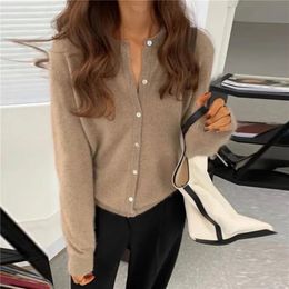 DIHOPE Autumn Cashmere Sweater Cardigan Women Single Breasted Long Sleeve Elegant Jumper Solid Wool Knitted Winter Outwear 240126