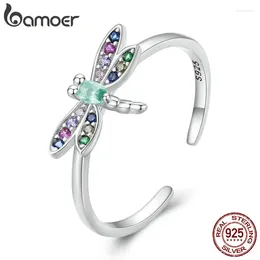 Cluster Rings Bamoer 925 Sterling Silver Dragonfly Opening Colourful Zircon Finger Ring For Women Party Gift Unique Fine Jewellery BSR384