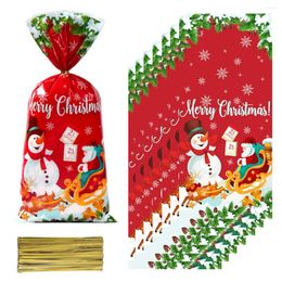 Christmas Decorations 25/50/100pcs Santa Claus Snowman Candy Bags Plastic Gift Bag Merry 2024 Noel Gifts Year