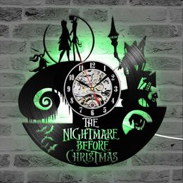 The Nightmare Before Christmas Theme DD Record Clock 3D Jack and Sally Film Hanging LED Wall Clock Creative Antique Clock Y200109238F