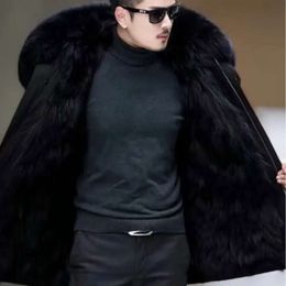 Mens Pai Overcomes Raccoon Dog Hair Inner Tank Detachable Rabbit Sleeves Winter Thickened and Warm Mid Length Fur Coat 8G2D
