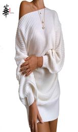 Knitted Sweater Dress White Long Sleeve Dress Winter Fall Women Clothing Lantern Woman Sexy Mini 2010294419993