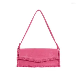 Evening Bags Pink Fringe Women's Canvas Underarm Shoulder Bag Small Flap Over Clutch Handbag Unique Single Sling Purse 2024 Brand