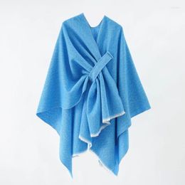 Blankets 2024 Women Elegant Cloak Coat Faux Cashmere Knitted Shawl Scarf Solid Colour Wrap Winter Poncho Thick Loose Plain Blanket