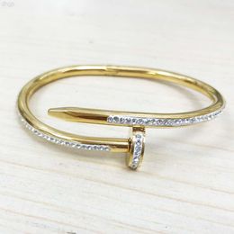 Beakwind Jewellery Fashion Cz Diamond Tail Ss Tarnish Free Waterproof 18k Gold Plated Nail Bangle Bracelet Stainless Steel