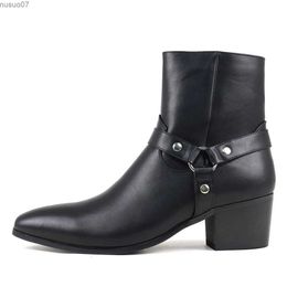 Boots Spring Autumn Mens Chelsea Boots With Pointed Buckle British Motorcycle Boots