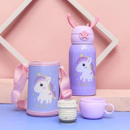 Water Bottles Cartoon Children's Cloth Strap Cup Straw Kindergarten Vacuum Double Cover 316 Layer Stainless Steel Mug