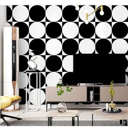 Nordic Black and White Plaid Wallpaper Geometric circle el Restaurant Milk Tea Shop Clothing Store Wallpapers for Living Room213d