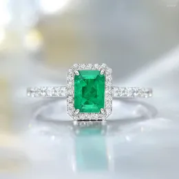 Cluster Rings 925 Silver Promise For Women Anniversary Gift Paraiba Emerald Tourmaline Gemstone Rectangle Modern Finger Ring Jewellery