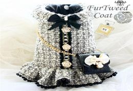 Handmade Dog Clothes Vintage C Style Grey Tweed Imitation Crocodile Leather Bag Dog Dresses Coat Winter Spring 2011281876389