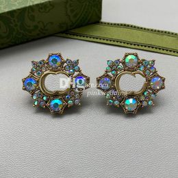 Designer Rainbow Earrings Luxury Crystal Earring Retro Diamond Ear Studs Chirstmas Gift With Box