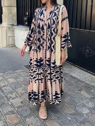 Casual Dresses Boho Summer Maxi Dress Women 2024 Vintage Buttons Long Sleeve Elegant Holiday Beach Loose Female Vestidos