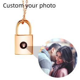 Necklaces Valentine's Day Gift Photo Custom Projection Necklace Lock Shaped Projection Necklace Lover Family Wife Husband Memory Gift