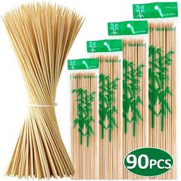 Tools 90pcs Bamboo Stick Food Grade Skewer Sticks Disposable Natural Wood Long For Barbecue Fruit BBQ 15/20/25cm