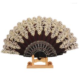 Decorative Figurines Vintage Folding Fan Handheld Plastic Gold Powder Craft Portable White Wedding Party Chinese Style Dance Cloth
