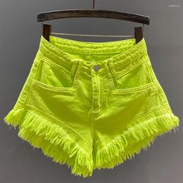 Women's Shorts Fluorescent Green Tassel Casual Girls Summer Fashion Wide Leg Denim Pants