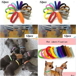 Dog Collars Leashes 12 Pcs/Set Puppy Born Pets Identify Adjustable Nylon Small Pet Kitten Necklace Id Drop Delivery Home Garden Sup Dhz4G