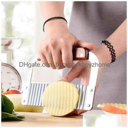 Fruit & Vegetable Tools Potato Wavy Slices Crinkle Cutters Soap Cutting Tools French Fry Slicer Wooden Handle Stainless Steel Blade Se Dhxg3