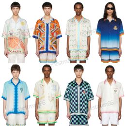 24SS Casablanca Multicolour Court De Tennis Fleurie Shirt New Designer Shirts Silk Casual Button-front short sleeves Tops Hawaii Beach shirt CASABLANCA